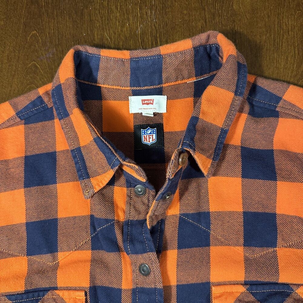 Levi's Chicago Bears Flannel Shirt Snap Men's XL Orange Blue Plaid NFL